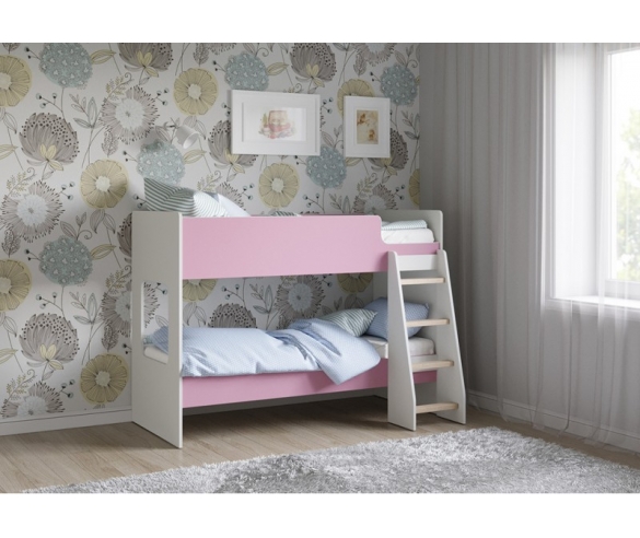 Кровать для двоих детей Легенда К501.5 цвет корпуса белый / фасад розовый