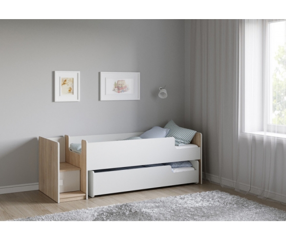 Двухъярусная кровать Легенда К302.41 с выкатным спальным местом корпус белый / фасад дуб сонома
