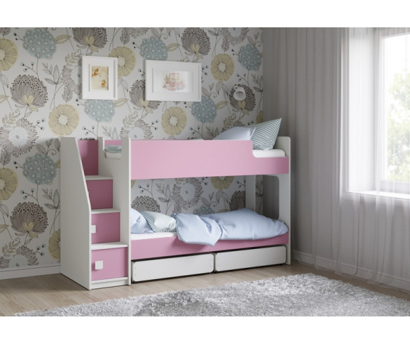 Кровать для девочек Легенда К502.42 белый / розовый