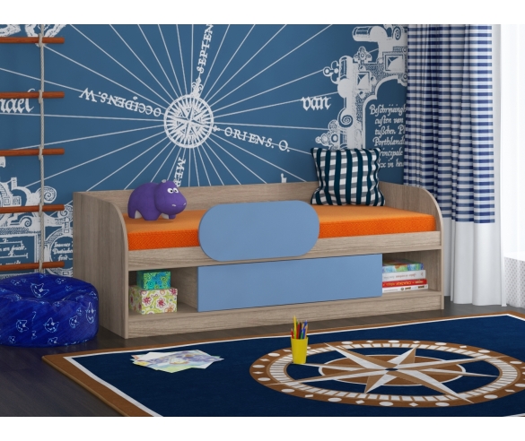 Кровать Соня 4 + бортик Дуб Сонома/Голубой