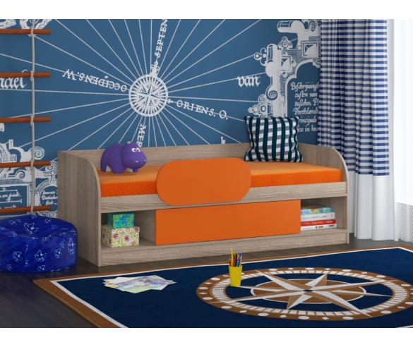 Кровать Соня 4 + бортик Дуб Сонома/Оранжевый