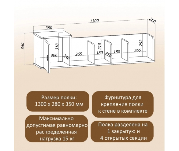 Прямая полка Тэль схема с размерами