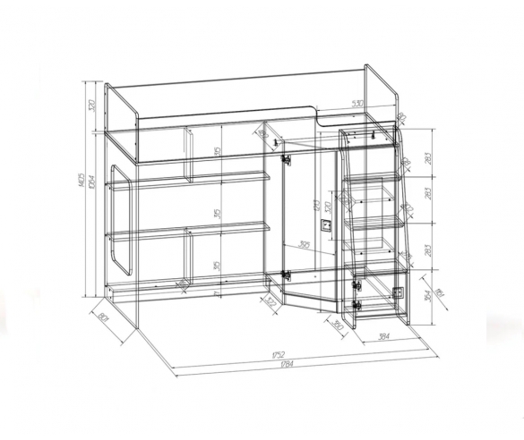 Кровать-чердак угловым шкафом Реджимми 2.1 схема с размерами