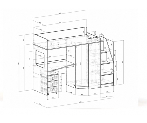 Кровать чердак Риджимми 11.1 схема с размерами