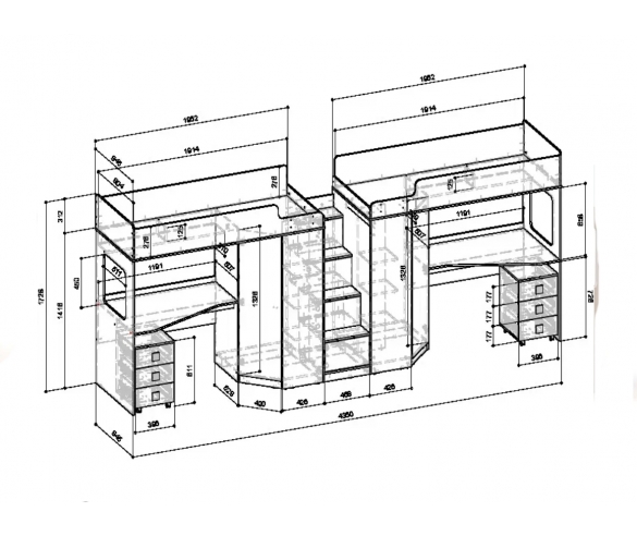 Двухъярусная кровать Риджимми 11.3 схема с размерами