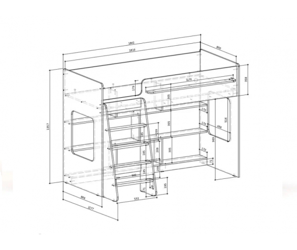  Кровать чердак с нишей Риджимми 9 схема с размерами