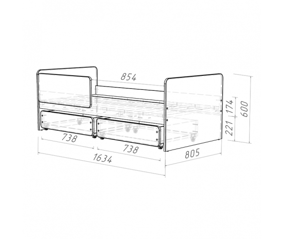 Детская кровать Легенда K204.02 схема с размерами