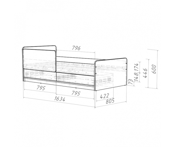 Детская кровать Легенда K205.04 схема с размерами