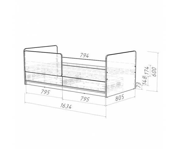 Детская кровать Легенда K204.04 схема с размерами