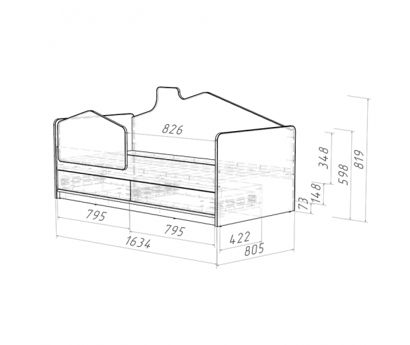 Детская кровать Легенда K203.04 домик схема с размерами