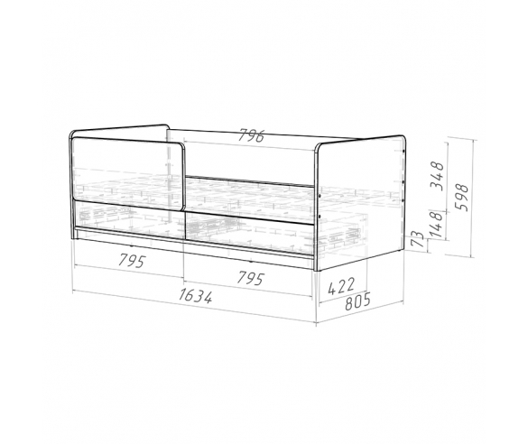 Детская кровать Легенда K203.04 схема с размерами