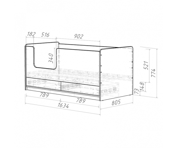 Детская кровать Легенда K202.04 схема с размерами