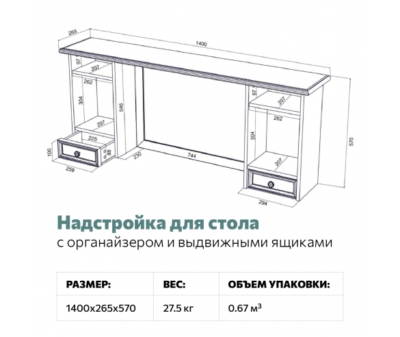 Надстройка для стола Аврора схема с размерами