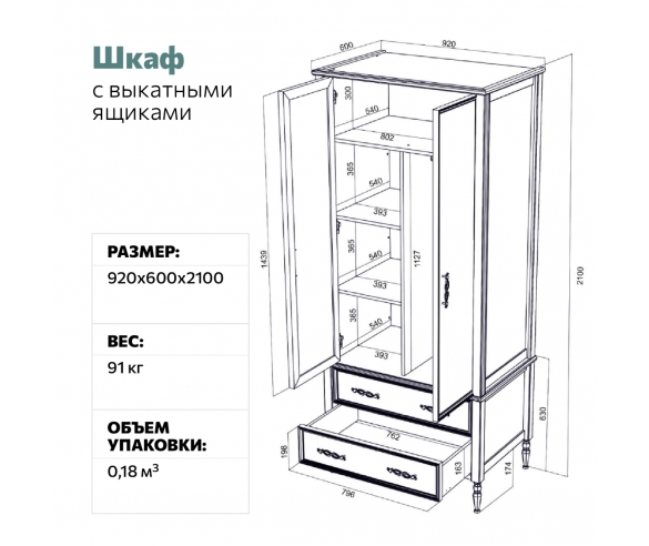 Шкаф Аврора схема с размерами