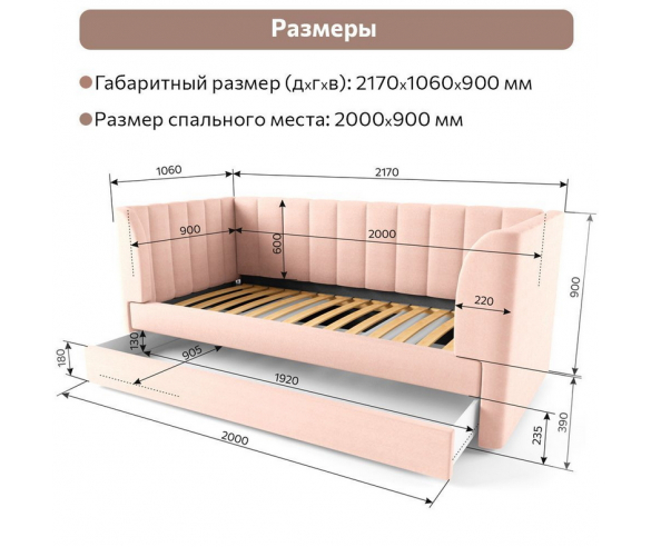 Схема с размерами кровати Мишель Галатея