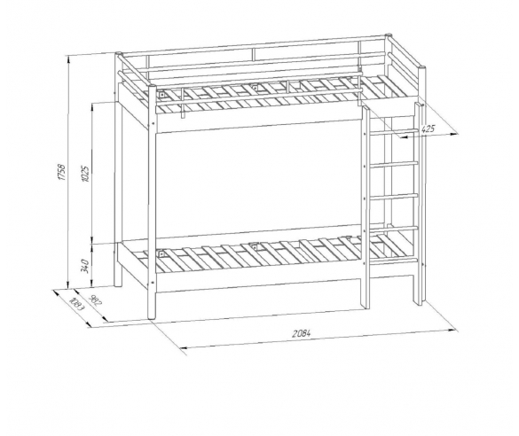Кровать двухъярусная Хельга схема с размерами
