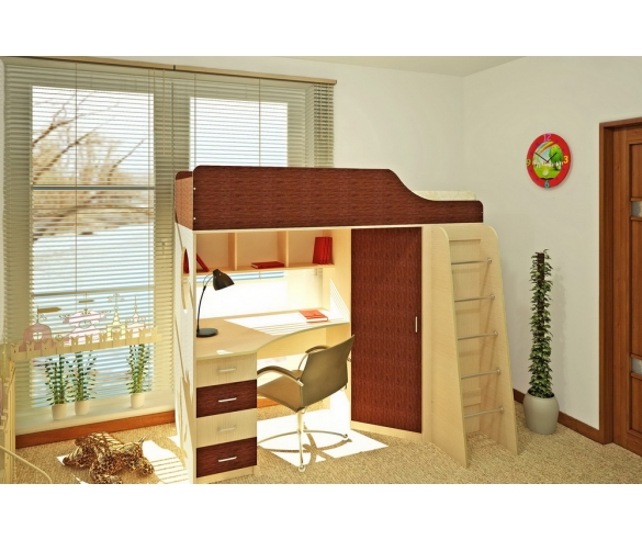 Кровать чердак Орбита-7 с рабочей зоной: детская мебель для детей