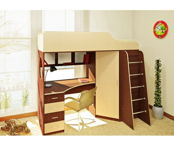 Кровать чердак с рабочей зоной Орбита-7: детская мебель.