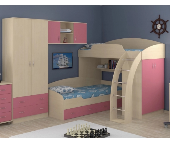 Детская комната для девочек Соня 1, 2, 3 Дуб молочный/Розовый