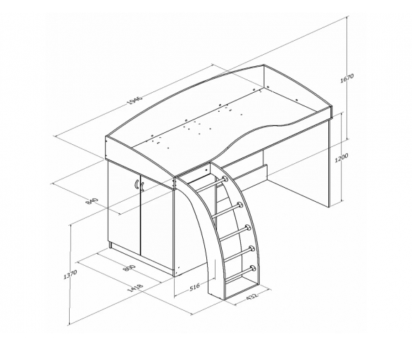 Кровать-чердак с игровой зоной Соня-1 схема с размерами