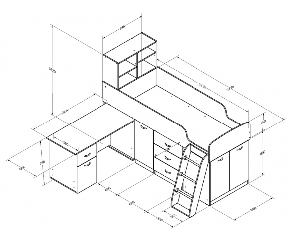 Кровать чердак Дюймовочка 1 схема с размерами