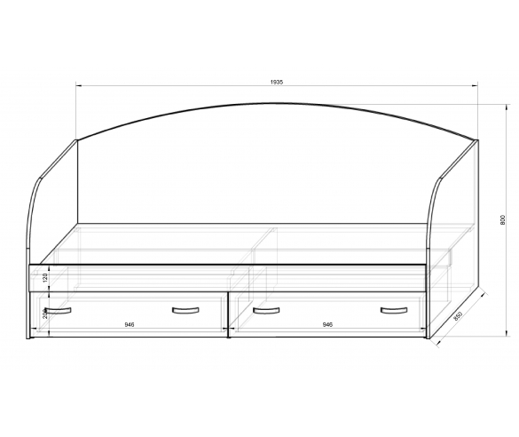 Кровать нижняя Фанки Кидз - 4 схема с размерами