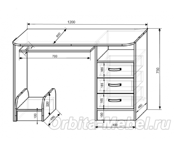 Кровать чердак Фанки Кидз - 4 схема стола
