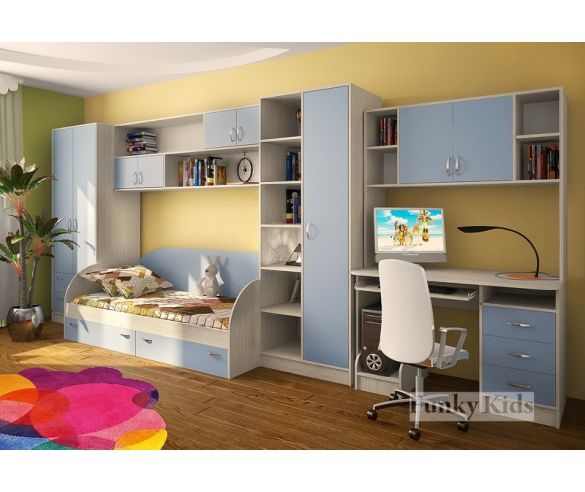 Модульная мебель Фанки Кидз - 6 , корпус сосна лоредо / фасад голубой