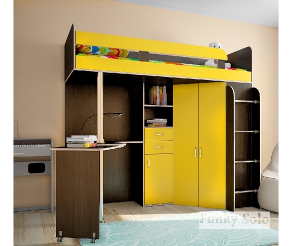 Мебель детям - кровать чердак Фанки Соло 2 венге / желтый