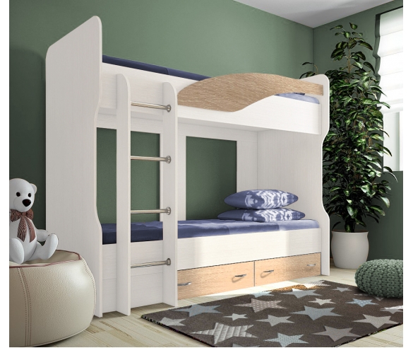 мебель для детей - двухъярусная кровать Фанки Соло 4 белый/бордолино