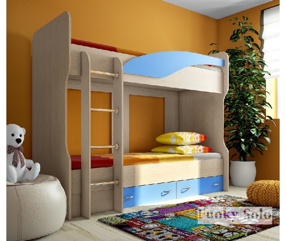 мебель для детей - двухъярусная кровать Фанки Соло 4 дуб кремона / голубой