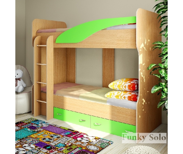 мебель для детей - двухъярусная кровать Фанки Соло 4 бук / лайм