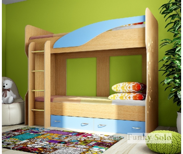 мебель для детей - двухъярусная кровать Фанки Соло 4 бук / голубой