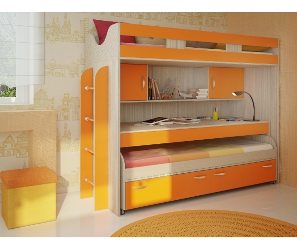 ДЕтская кровать Фанки Кидз ФК-22 для двоих детей. Цвет корпуса: сосна лоредо. Цвет фасада: оранжевый 