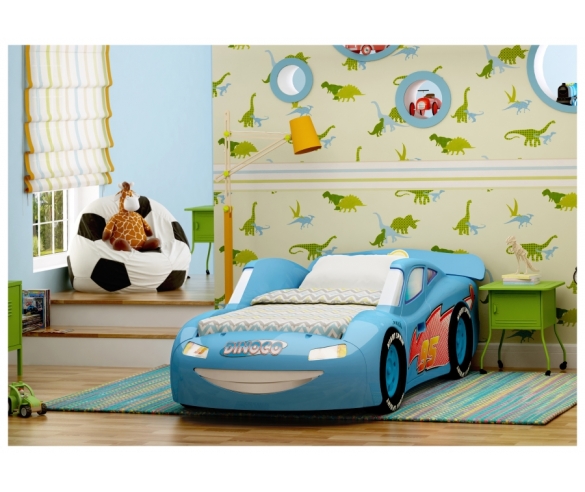 Кровать-машина Молния Люкс для детей. Цвет - синий 