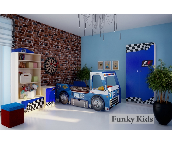 Комната для мальчиков Фанки Авто + кровать-машина Полиция, цвет синий