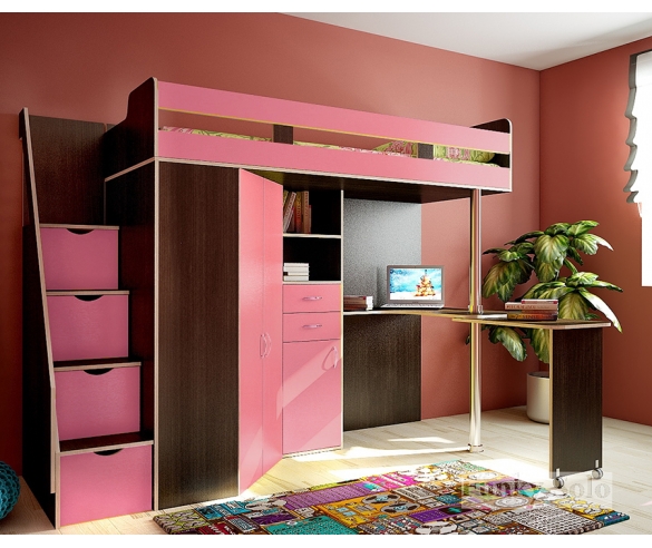 Детская кровать-чердак Фанки Соло 1 венге / розовый 