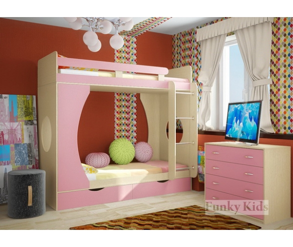 Двухъярусная кровать Фанки Кидз 2, цвет: крем ваниль / розовый