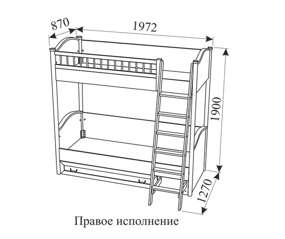 Схема и размеры детской двухъярусной кровати Классика 