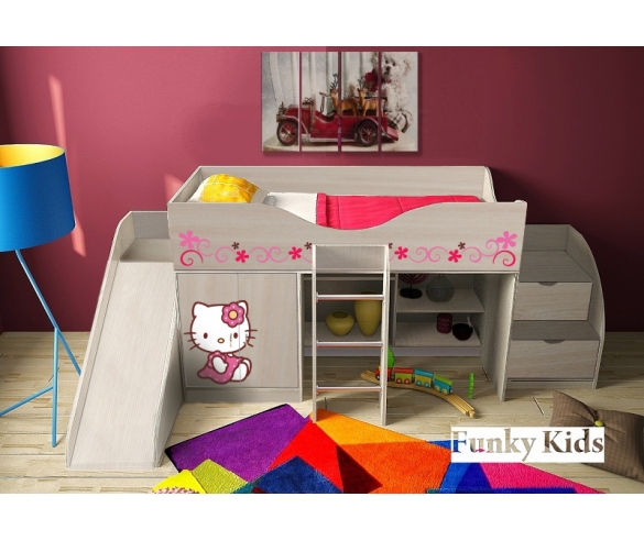 Детская кровать-чердак Киттик, арт. 40020 с горкой и лестницей