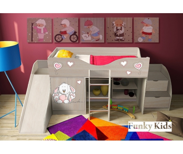 Детская кровать Зайка, арт. 40015 с лестницей и горкой в комплекте