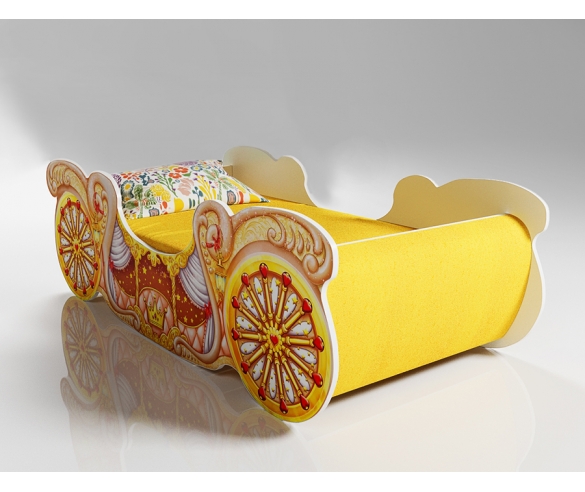 Низкая кровать карета мини для девочек арт. 20014 с мягкими накладками в желтой цвете 