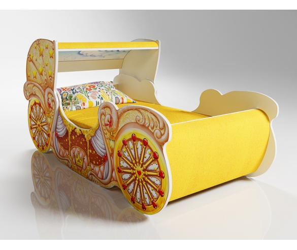 Детская кровать карета с куполом и мягкими накладками 20014 в цвете крем ваниль
