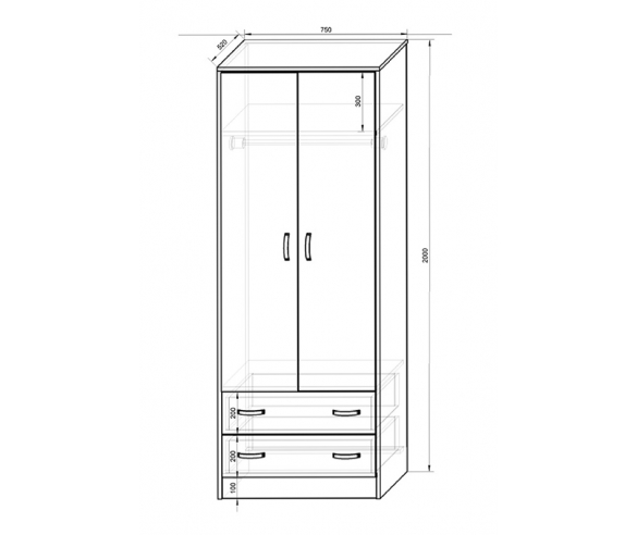 Схема с размерами - двухдверный шкаф Фанки Кидз Домик 