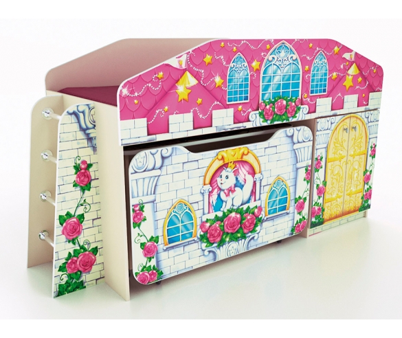 Кровать-чердак КЧ-8 Замок Принцессы с выкатным ящиком 