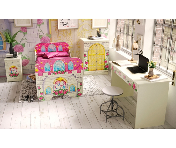 Комната для девочек Замок Принцессы: кровать + комод + тумба + письменный стол 
