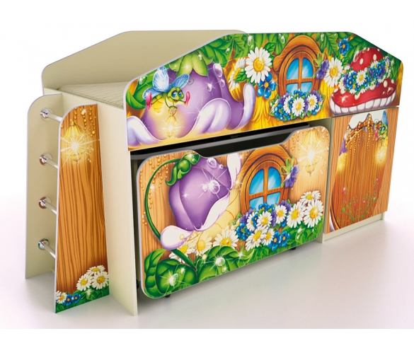 Детская кровать-чердак с выкатным ящиком серии Лесная сказка 