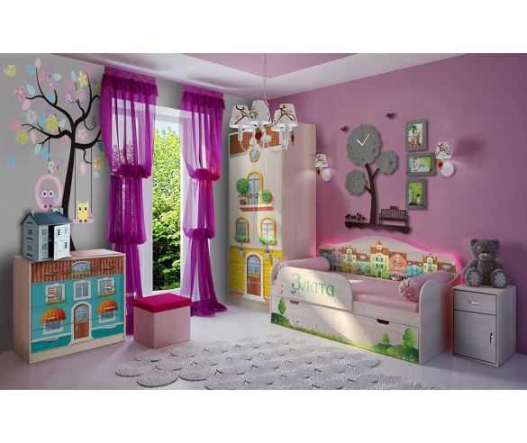 Детская комната Волшебный Город: кровать+шкаф+комод+тумба+бортик для кровати