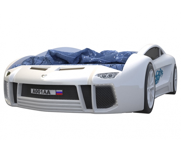 Объемная пластиковая кровать-машина с ящиком Ламборджини. Цвет - белый 
