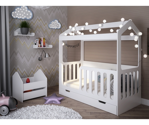 Детская кровать Домик Сказка - готовая комната в белом цвете 